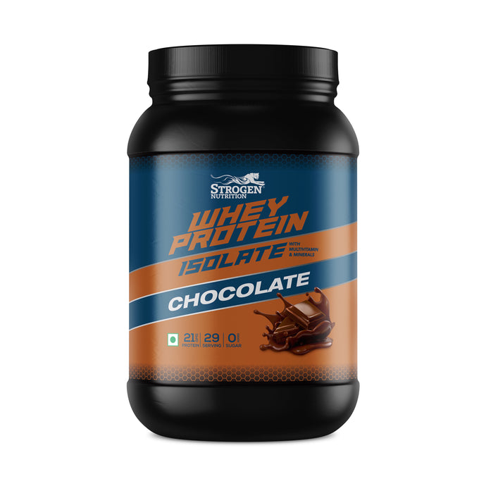 Strogen Whey Protein Isolate Chocolate Flavour Powder with 21g protein per scoop